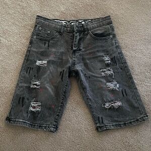 Distressed Black Denim Shorts